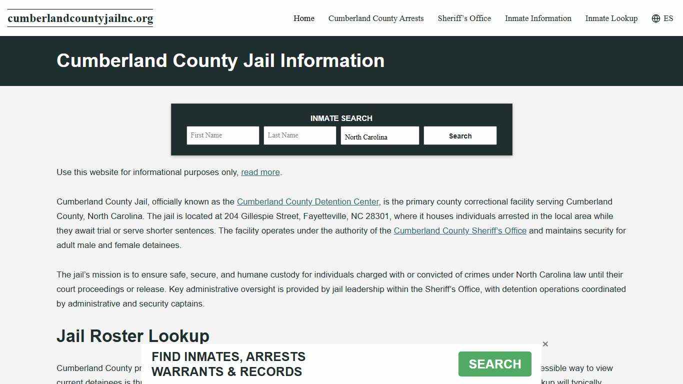 Cumberland County, NC Jail Roster, Inmate Info
